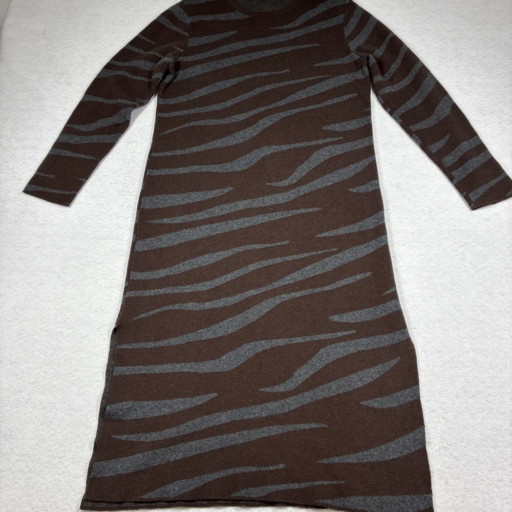 Masai Sweater Dress Size M Crew Neck Brown Gray Long Sleeve Cozy